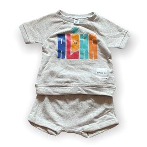 NWT Old Navy Baby Aloha Pineapple Short Sleeve Sweatshirt Short Set 6-12 Months
